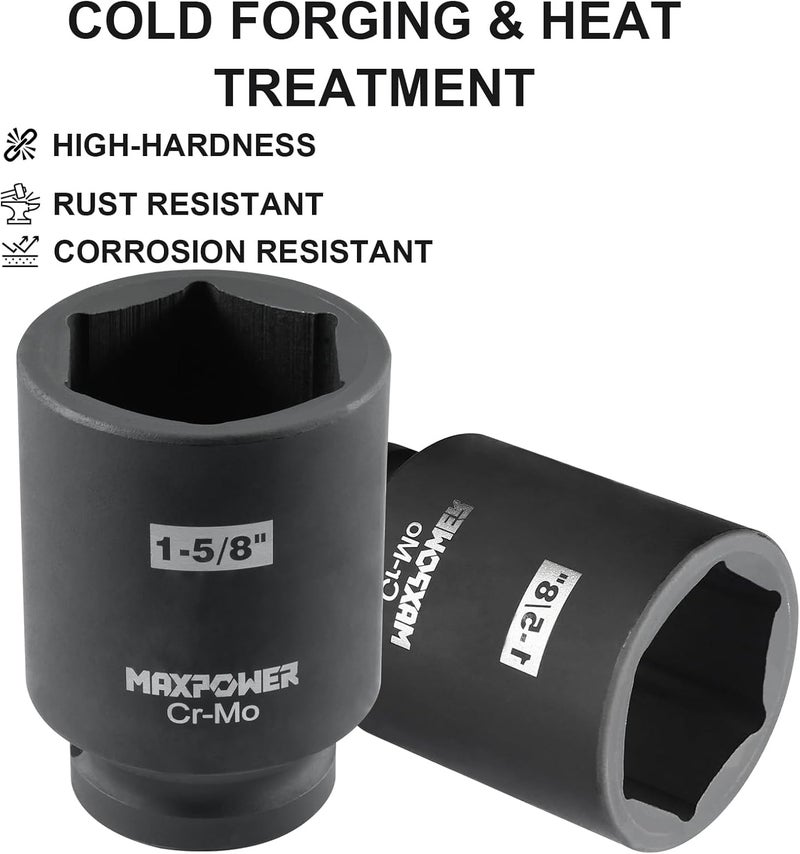 Max Power 3/4 Inch Drive 1-5/8 inch Deep Impact Socket with 6-Point Design, Made with Heat-Treated Chrome Molybdenum Steel, SAE - Image 5